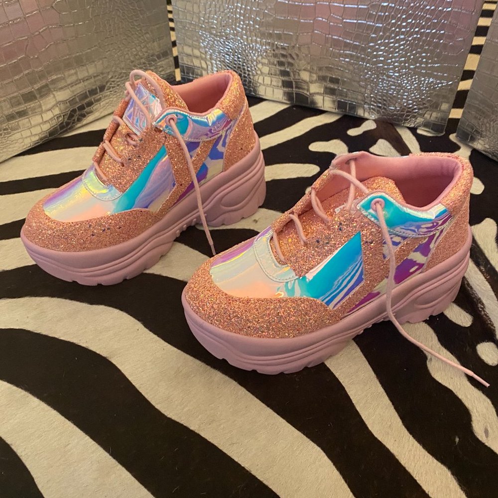 YRU Matrixx Pink Glitter Platform Sneakers
